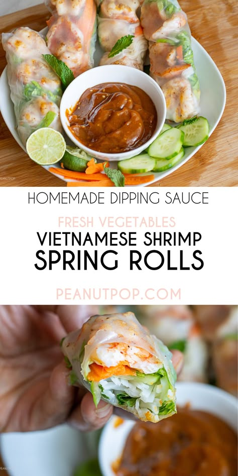 How to Make Vietnamese Shrimp Spring Rolls with Dipping Sauce - PeanutPop Spring Roll Sauce No Peanut, Viet Spring Rolls, Southwest Spring Rolls, Thai Shrimp Spring Rolls, Making Spring Rolls, Recipe Spring Rolls, Spring Roll Shrimp, Spring Roll Ingredients, Vietnamese Spring Roll Sauce