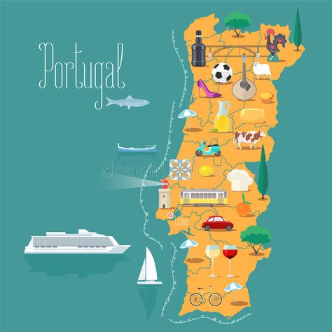 Map of Portugal vector illustration, design royalty free illustration Map Portugal, Map Of Portugal, Portugal Map, Infographic Map, Posters Wall Art, Free Poster, Posters Wall, Illustrated Map, Vector Illustration Design