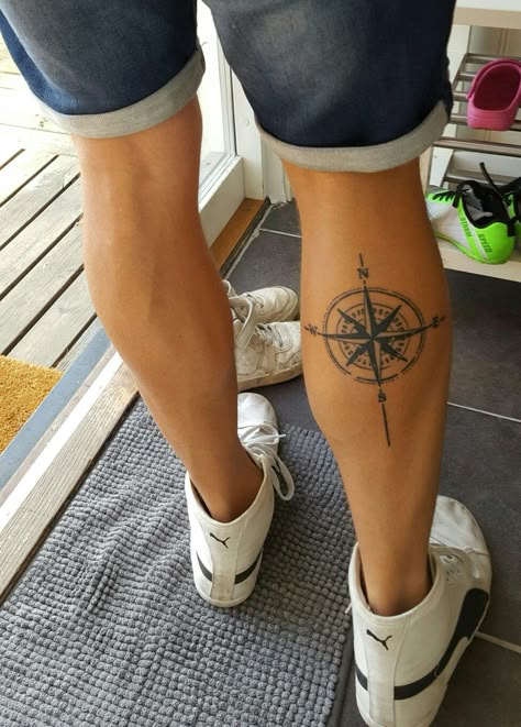 #compass #calf tattoo Compas Tattoo, Tattoo Calf, Compass Tattoo Men, Calf Tattoo Men, Twin Tattoos, Compass Tattoo Design, Tattoo Trend, Skeleton Hand Tattoo, Leg Tattoo Men