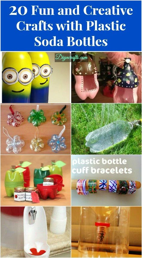 20 Fun and Creative Crafts with Plastic Soda Bottles  DIY  Crafts Please visit our website @ www.diygods.com Soda Bottle Crafts, Water Bottle Crafts, Bottles Diy, Plastic Bottle Crafts, Recycled Projects, Upcycle Recycle, Plastic Crafts, Soda Bottles, Upcycled Crafts