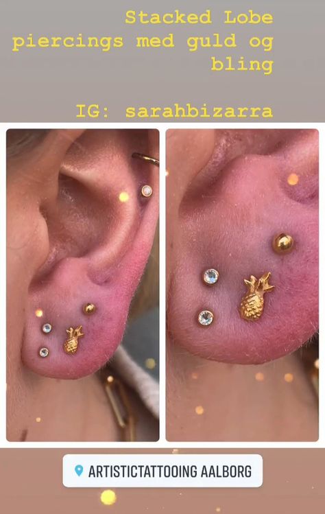 Double Lobe Piercing Ideas, Lobe Piercing Ideas, Stacked Lobes, Stacked Lobe Piercing, Stacked Lobe, Double Lobe Piercing, Ear Peircings, Lobe Piercings, Ear Art