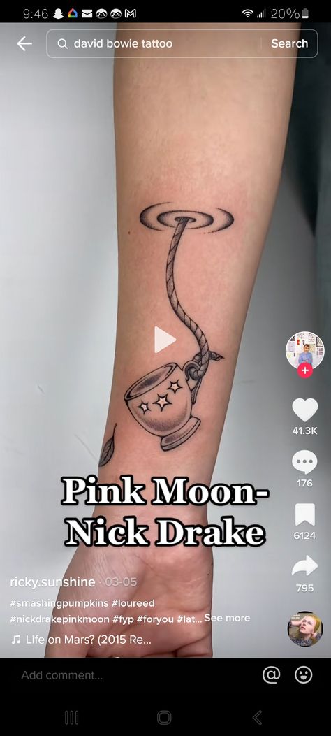 Nick Drake Tattoo, Lou Reed Tattoo, Pink Moon Tattoo, Reed Tattoo, Nick Drake Pink Moon, Drake Tattoos, David Bowie Tattoo, Nick Drake, Lou Reed