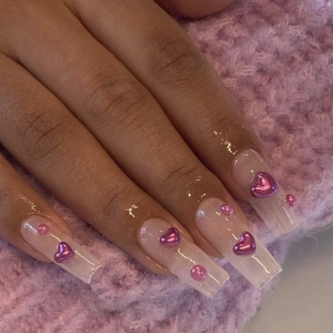 Nessa Nails, Best Fonts, February Nails, Nail Designs Valentines, Simple Acrylic Nails, Nails Only, 3d Heart, Gem Nails, Cute Nail Art