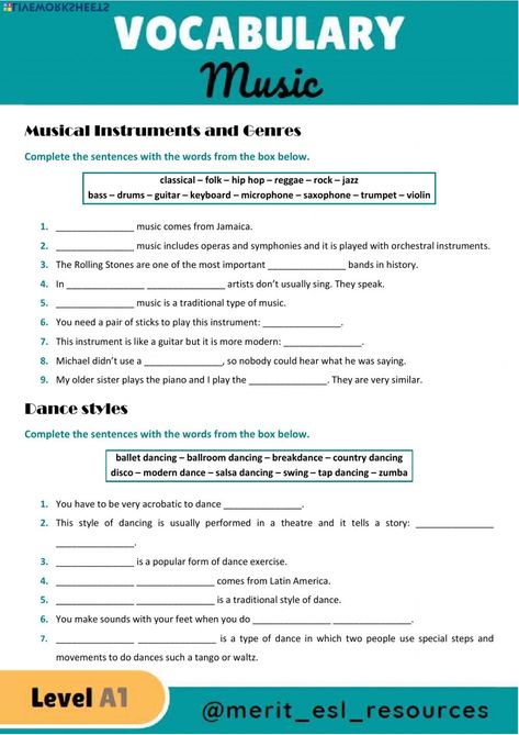 Music Types, Music Activity, Art Vocabulary Worksheets, Music Reading Worksheets, Music Worksheets Elementary, Parts Of The Violin Worksheet, Music Vocabulary Worksheet, Music Class Worksheets, Genre Activities