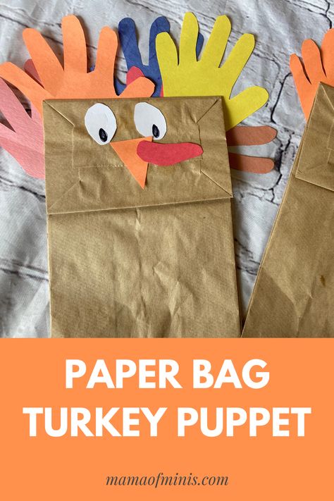 Brown Paper Bag Fall Crafts, Paper Bag Turkey Craft For Kids, Paper Bag Turkey Craft, Turkey Paper Bag, Turkey Puppet, Turkey Crafts For Preschool, Paper Bag Puppet Craft, Handprint Turkey, Craft For Preschool