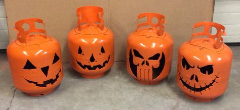 Pumpkin tanks - Dog Yard Forge Iron Pumpkin Decor, Metal Welding Projects, Propane Tank Art, Welding Projects Ideas, Scary Halloween Decorations Outdoor, Propane Tanks, Dog Yard, Metal Working Projects, Fire Pit Designs