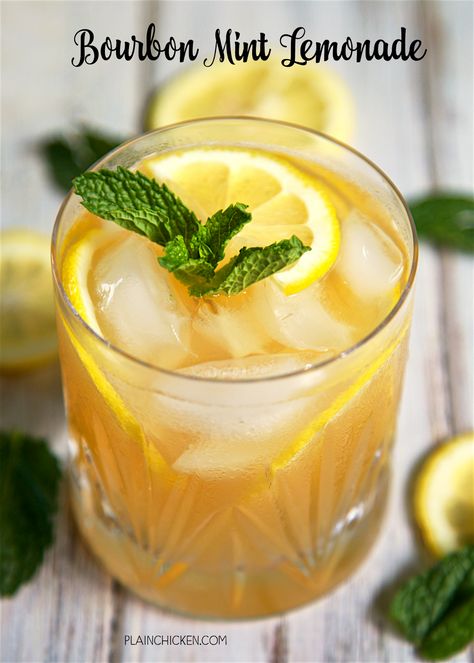 Bourbon Mint Lemonade Bourbon Lemonade, Mint Lemonade Recipe, Sliced Lemon, Simply Lemonade, Mint Cocktails, Bourbon Recipes, Lemonade Cocktail, Mint Lemonade, Bourbon Drinks