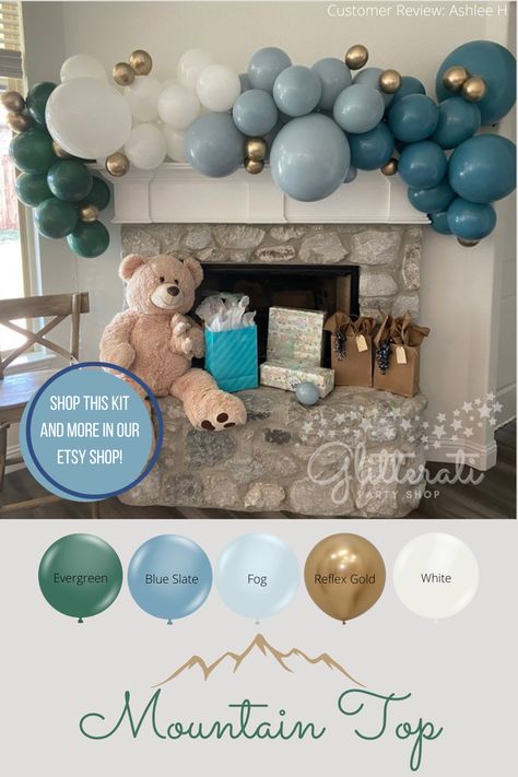 Mountain Theme Balloon Garland, Hunting Baby Shower Theme, Boho Balloons, Diy Balloon Arch, Balloon Arch Diy, Balloon Business, Baby Shower Decorations Neutral, Baby Shower Garland, Winter Wonderland Birthday