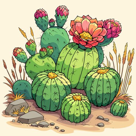 Colorful Art Ideas, Succulents Art, Thanksgiving Gnomes, Gel Pen Art, Succulents Drawing, Cel Shading, Grease Pencil, Cactus Paintings, Cactus Pictures