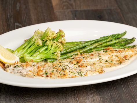 Pan Seared Branzino with Lemon Butter | The Cheesecake Factory Branzino Fish, Branzino Recipe, The Cheesecake Factory, Food Fish, Cheesecake Factory, Lemon Butter, Pan Seared, Fish And Seafood, Asparagus