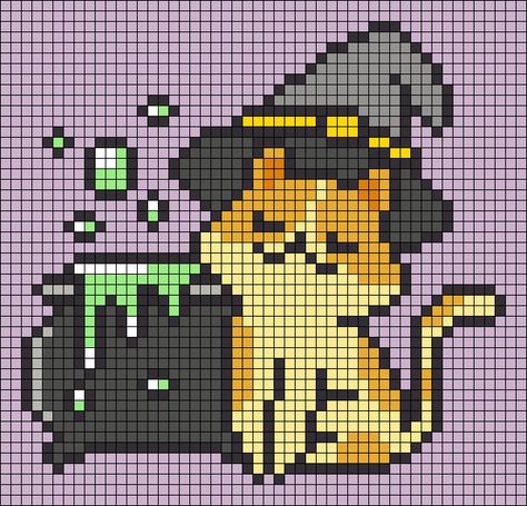 32 By 32 Pixel Art Grid, Studio Ghibli Pixel Art Grid, Witchy Pixel Art Grid, Halloween Cat Pixel Art, Alpha Pattern Halloween, Crochet Alpha Pattern Halloween, Pixel Art Crochet, Halloween Alpha Pattern, Halloween Pixel Art