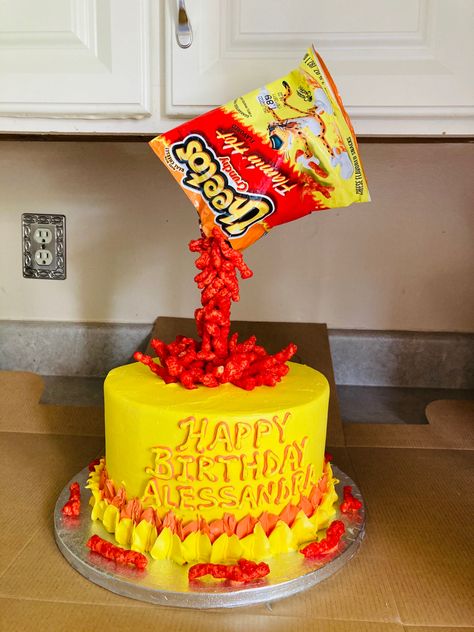 Doritos Cake Design, Hot Cheetos Cake, Flaming Hot Cheetos, Dessert Business, Chester Cheetah, 14th Birthday Cakes, Flaming Hot, Hot Cheetos, Hot Wheels Birthday