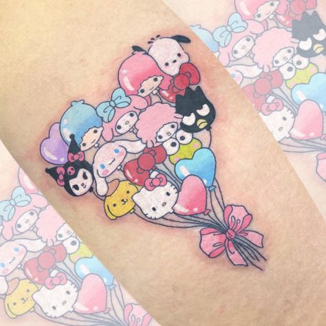 Cinnamoroll Tattoo, Balloons Tattoo, Sanrio Tattoos, Y2k Ideas, Kawaii Tattoos, Tattoos To Cover Scars, Capricorn Tattoo, Hello Kitty Tattoos, Kawaii Tattoo