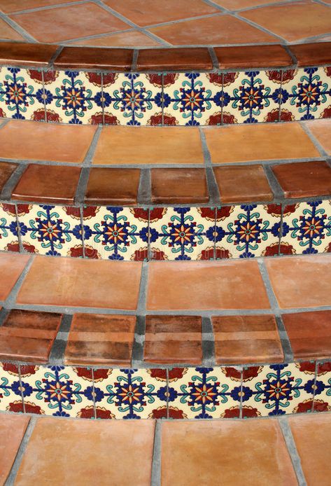 Beautiful Spanich Tile stock images Mediterranean Flooring, Spanish Flooring, Curved Stairway, Spanish Floor Tile, Dream Home Aesthetic, November Nail, Rustic Staircase, Style Tiles, Spanish Colonial Revival