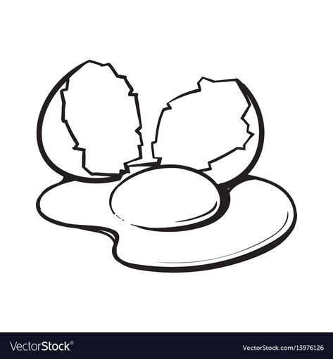 Cracked Egg Drawing, Egg Drawing Art, Egg Sketch, Egg Outline, Uncooked Chicken, Egg Cartoon, Egg Illustration, Egg Yoke, Shell Drawing