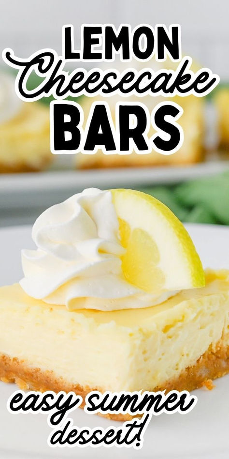 Lemon cheesecake bars on a white plate. Easy Pumpkin Bars, Easy Lemon Cheesecake, Cheesecake Bars Easy, Best Easy Dessert Recipes, Blueberry French Toast Casserole, Lemon Cheesecake Bars, Fast Desserts, Cream Cheese Desserts, Cheesecake Bar Recipes