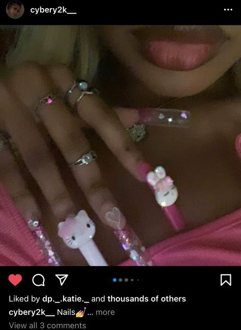 Kawaii Nails Long, Nail Ideas Y2k Long, Girly Hands, Acrylic Nails Y2k, Y2k Popstar, Nails Board, Cute Acrylic Nail Designs, Y2k Nails, Hello Kitty Nails