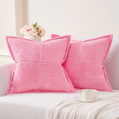 The solid throw pillow covers bring the style of simplicity. The corduroy fabric gives softness and comfort while touching. Hope the pillow cover will bring you comfort wherever you go. Topfinel Size: 18"H x 18"W, Color/Pattern: Pink | Topfinel Striped Square Throw Pillow Cover | 18"H x 18"W | Wayfair Art Pink Wallpaper, Pink Home Aesthetic, Blush Pink Bathroom, Pink Nurseries, Room Aesthetic Pink, Nursery Blush Pink, Pink Room Aesthetic, Pink Living Room Ideas, Blush Pink Living Room