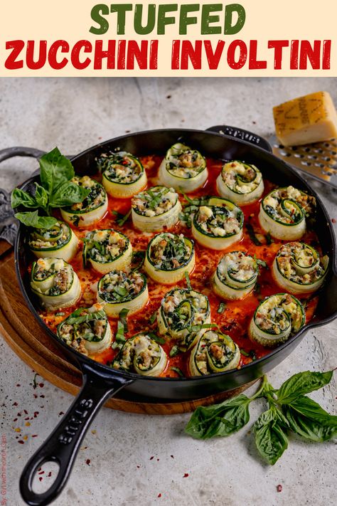 Stuffed Zucchini Rolls, Zucchini Involtini, Zucchini Lasagna Rolls, Zucchini Rolls, Recipes From Italy, Sausage Stuffed Zucchini, Skillet Dishes, Stuffed Zucchini, Zucchini Lasagna