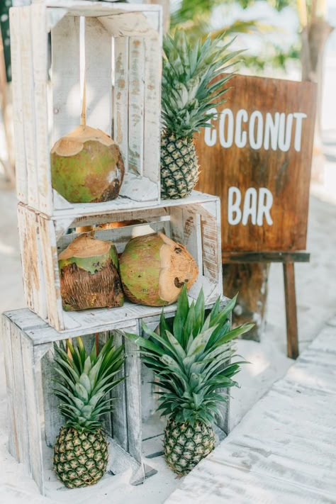 Tulum Party, Coconut Bar, Flower Event, Tropical Bar, Havana Nights Party, Coconut Drink, Tropical Destination Wedding, Tropical Beach Wedding, Event Organizer