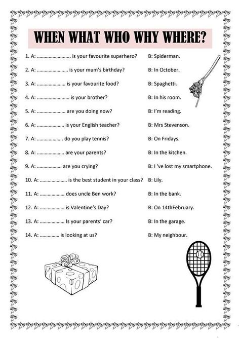 What When Where Worksheet, What When Where Why How Worksheet, Who What Where When Why How Activities, Who Where What When Why, Question Words, English Grammar Exercises, What Are You Like, English Grammar For Kids, Grammar For Kids