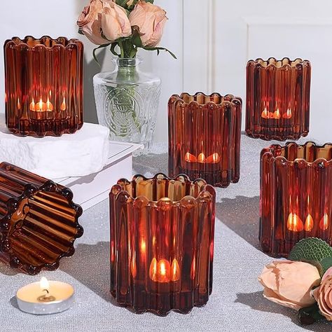 Amazon.com: HAVITI 6pcs Votive Candle Holder, Gold Glass Large Candle Holders, Tealight Candle Holder for Fall Wedding Centerpieces Dinner Party Christmas Halloween Table Decor : Home & Kitchen Forest Inspired Centerpieces, Brown Glass Candle Holders, Generic Party Decor, Fall In Love Centerpieces, Fall Baby Shower Tables, Maroon Table Decor, Mexican Fall Decorations, Fall Outdoor Wedding Table Decor, Retro Wedding Arch