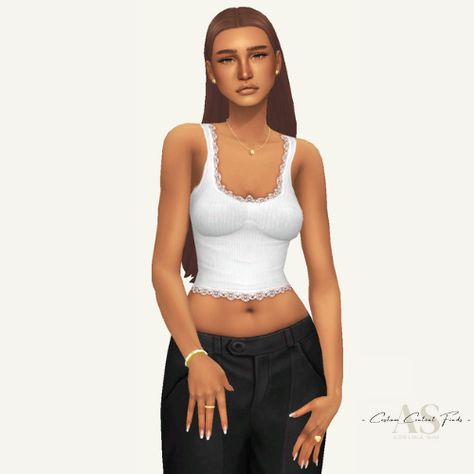 Adelina Ts4 Tank Top, Sims 4 Off The Shoulder Top, Sims 4 Off Shoulder Top, Sims 4 Cc Tank Top, Sims 4 Tank Top, Tank Top Straps, Sims 4 Clothing, The Sims4, Lace Tank Top