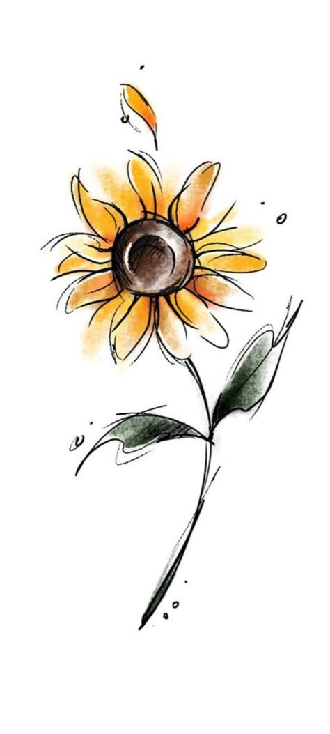 Watercolor Sunflower Wallpaper, Simple Sunflower Tattoo Color, Cute Flowers Draw, Sunflower And Cat Tattoo, Easy Sunflower Tattoo, Sunflower Bouquet Drawing, Simple Sunflower Tattoo Outline, Sunflower Drawing Watercolor, Sun And Sunflower Tattoo