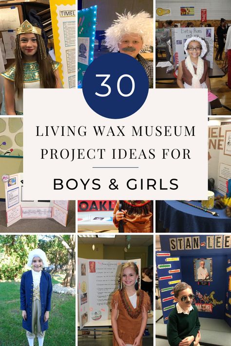 30 Living Wax Museum Project Ideas - Finding Mandee Living Museum Project Ideas, Wax Muesem School Project, Heritage Project Ideas, Women In History Costumes, School Wax Museum Ideas, Living Museum Project For Kids, Wax Museum Poster Board Ideas, Living Wax Museum Project Ideas, Wax Museum School Project Ideas