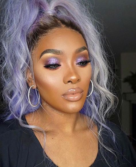 ✨ Go follow @blackgirlsvault for more celebration of Black Beauty, Excellence and Culture♥️✊ | black girl magic makeup | purple hair Lavender Hair On Black Women, Lavender Eyeshadow Looks Black Women, Eye Shadow Black, Silver Purple Hair, Purple Makeup Looks, Coachella Makeup, Purple Makeup, Lavender Hair, Purple Eyeshadow