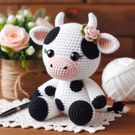 Crochet Cow Free Pattern Amigurumi, Free Crochet Cow Pattern, Crochet Cow Pattern Free, Vaca A Crochet, Crochet Cow Free Pattern, Amigurumi Cow Free Pattern, Cow Amigurumi Free Pattern, Cow Amigurumi Pattern, Crochet Cow Pattern