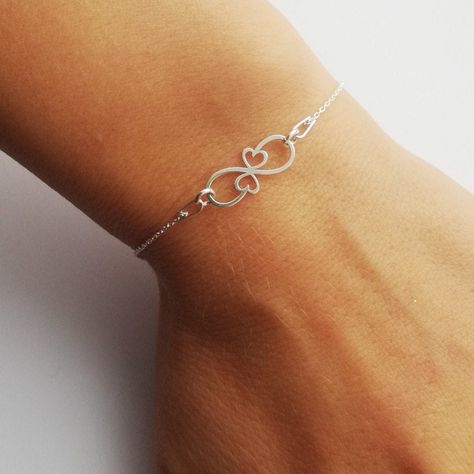 Charm Infinity silver women's bracelet. Double hearts motif. Lovely design. Dainty bracelet for girl. Small present idea for her. Elegant Infinity Heart Bracelet Gift, Silver Infinity Chain Bracelet Gift, Sterling Silver Infinity Heart Bracelet, Silver Infinity Heart Bracelet As Gift, Personalized Silver Infinity Bracelet, Hamburger Casseroles, Gold Infinity Bracelet, Casseroles Recipes, Hearts Jewelry