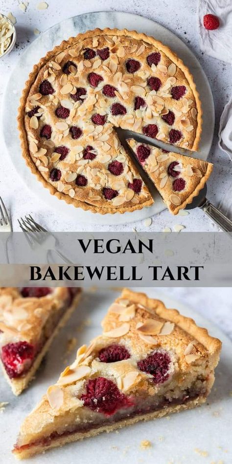 Vegan Bakewell Tart, Vegan Tarts, Raspberry Tart, Vegan Baking Recipes, Bakewell Tart, Vegan Pie, Vegan Bakery, Vegan Cake Recipes, Desserts Vegan