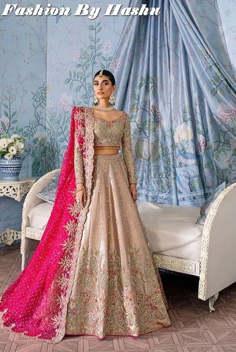 Wedding Dresses and Design J. 2023 | For More Designs Click on our YouTube link...? Pink And Silver Lehenga, Dupatta Bridal, Pink Lehenga Choli, Lehenga Pink, Bridal Dupatta, Bridal Dresses Pakistan, Bridal Wedding Dress, Choli Designs, Pink Lehenga