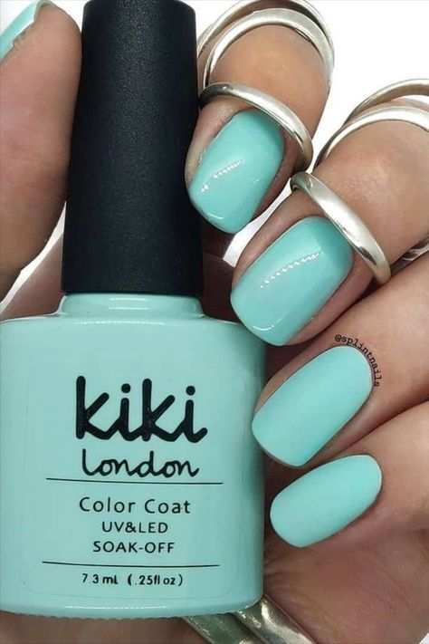 Kiki London nail gel polish nails art design natural blue aqua turquoise baby pastel shiny matte summer spring Tiffany Blue Nails, Blue Gel Nails, Silver Glitter Nails, Light Blue Nails, Turquoise Nails, Natural Nail Polish, Blue Gel, Cute Nail Art Designs, Nail Candy