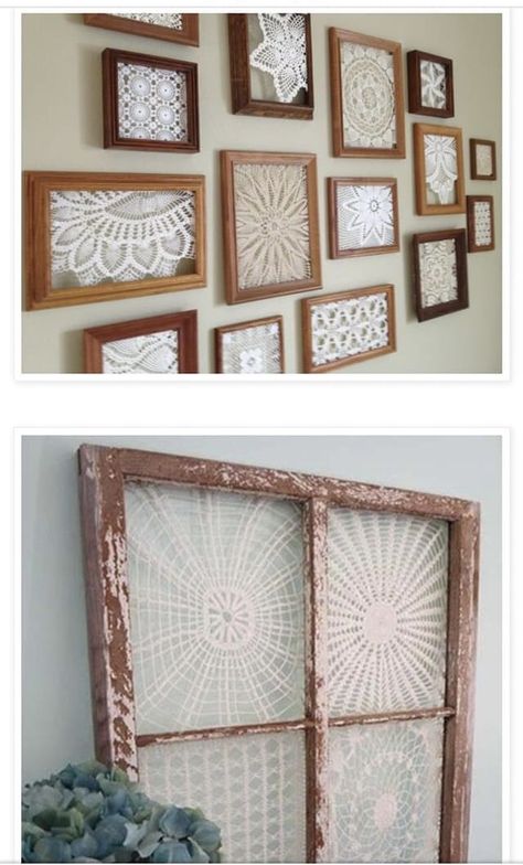 Framing Crochet Doilies, Crochet Art Wall Decor Framed Doilies, Uses For Doilies, Doily Wall Hanging, Framed Doilies Wall Art, Framed Doilies, Doilies Diy, Kitchen Ideas Decor, Vintage Handkerchiefs Crafts