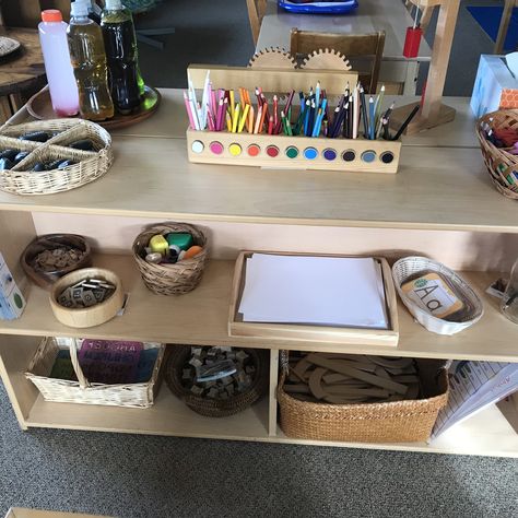 Preschool writing center Reggio Emilia Writing Center, Reggio Writing Center, Reggio Inspired Classrooms Preschool, Preschool Writing Center, Writing Center Preschool, Reggio Emilia Approach, Reggio Inspired Classrooms, Reggio Emilia Inspired, Writing Centers