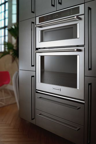 Kitchenaid Black, Convection Wall Oven, Combination Wall Oven, Wall Oven Microwave, Stainless Steel Wall, Built In Microwave, Double Oven, Kitchen Redo, Steel Wall