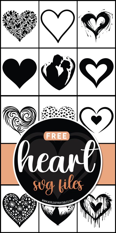 Use these amazing Free Heart SVGs with your Cricut machine or other cutting software. You can also print them and use them with your crafts! Perfect for Valentine's Day. Free Stencils For Cricut, Heart Svg Free Cricut, Valentines Svg Free, Valentines Svg Files Free, Pattern Svg Free, Free Vinyl Svg Files, Love Svg Free, Heart Svg Free, Free Cricut Downloads