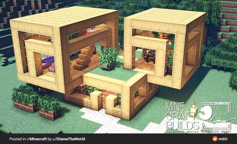 Wooden Modern House, Modern House Minecraft, Minecraft Inspo, Pocket Edition, Minecraft Builds, Minecraft Houses, Image Macro, Step Stool, Gingerbread House