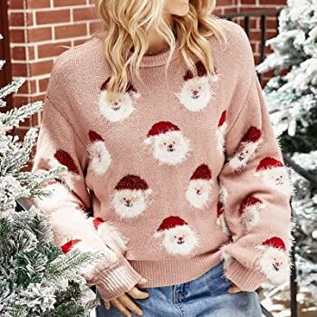 SSKA Christmas Women Sweater - Santa Claus Snowflake Kawaii Ugly Sweater - Pink Boho Cute Knit Clothes for Holiday,Party (L) : Amazon.ca: Clothing, Shoes & Accessories Santa Sweater, Ugly Christmas Sweater Women, Xmas Sweater, Style Party, Style Upgrade, Round Neck Sweaters, Sweater Sale, Christmas Knitting, Christmas Prints