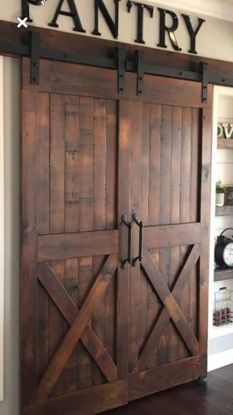 Barn Door Decor, Double Sliding Barn Doors, Wooden Barn Doors, Ranch House Decor, Farmhouse Pantry, Barn Door Designs, Wooden Barn, Rustic Barn Door, Diy Barn Door