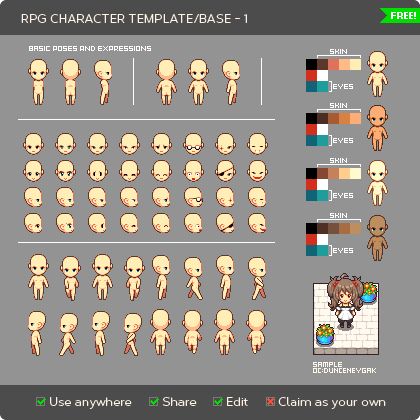 2d Rpg Character, Pixel Art Characters Templates, Rpg Maker Sprites Character, Pixel Art Characters Base, Character Sprite Template, Pixel Character Template, Free Pixel Art Templates, Pixel Sprite Base, Pixel Body Base