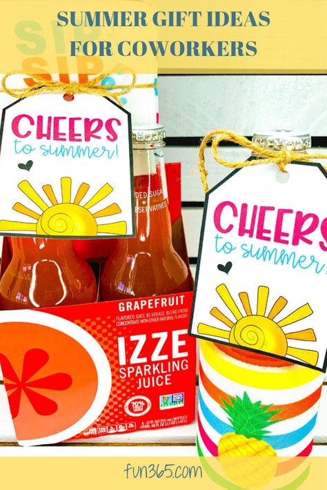 Nothing says summer more than something fruity and sweet to sip on on a hot day! Give your coworkers a gift to say "Cheers to Summer" and to show your appreciation. Sales Marketing Ideas, Secret Pal Gifts, Customer Appreciation Gifts, Summer Gift Ideas, Staff Appreciation Gifts, Gift Ideas For Coworkers, Class Gifts, Pineapple Gifts, Secret Pal