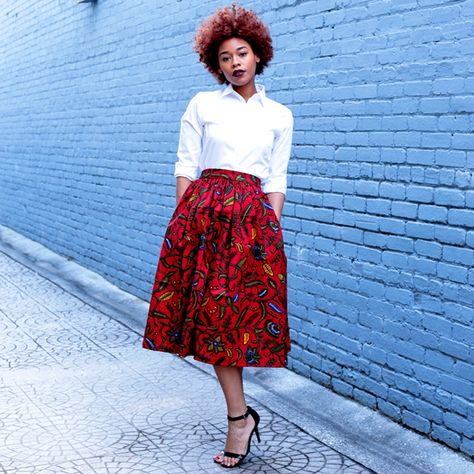 According to Google, *These* Are the Top Style Trends for Spring via Brit + Co. African Print Midi Skirt, Styles Ankara, Fashion Trend Report, Skirt Styles, African Print Skirt, Future Job, Midi Flare Skirt, African Inspired Fashion, Style Noir