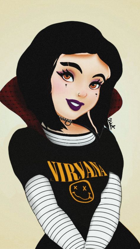 Disney Pfps, Gothic Disney Princesses, Emo Characters, Bad Disney, Snow White Tattoos, Hippie Logo, Dark Disney Art, Disney Pin Up, Tiktok Wallpaper