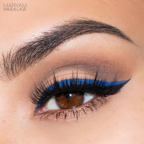 Happy Weekend beauties! Here's a quick short post on how to update your typical Saturday night cat eye makeup -- just add a pop o... Eyeliner Bleu, Makeup Cat Eye, Spring Makeup Tutorial, Quinceanera Makeup, Make Up Designs, Blue Cat Eye, Blue Makeup Looks, Blue Eyeliner, Cat Eye Makeup