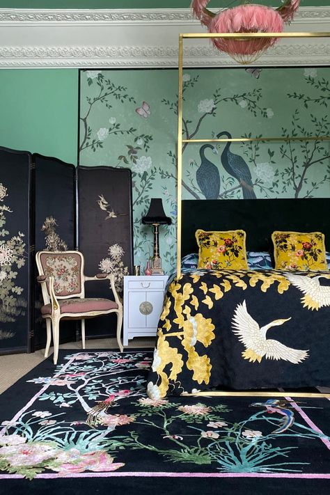 Birdsong Chinoiserie Rug Inspiration | Wendy Morrison Design Chinoiserie Rug, Wendy Morrison, Chinoiserie Bedroom, Chinoiserie Interior, Bird Rug, Hand Tufted Rug, Yellow Room, Rug Ideas, Rug Inspiration