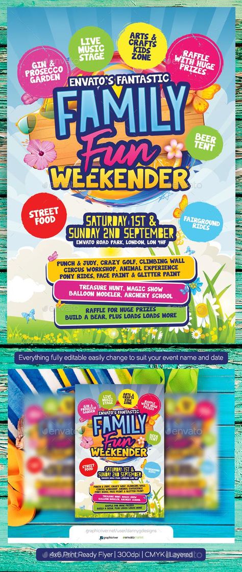 Family Fun Day Flyer Template for $2 - Envato #flyer #FlyerTemplate #GraphicRiver #PrintDesign #BestDesignResources Field Day Flyer Template, Family Park Design, Fun Day Poster Design, Family Festival Poster, Family Day Poster Design, Family Fun Day Poster, Kids Event Poster, Family Day Poster, Union Poster