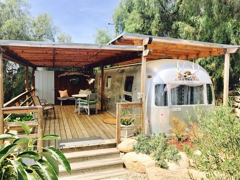 Porch For Camper, Carpinteria California, Airstream Living, Airstream Remodel, Camper Trailer Remodel, Vintage Camper Remodel, Airstream Renovation, Diy Camper Remodel, Trailer Living